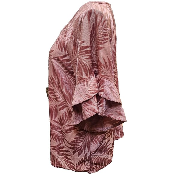 Umgee Velvet Burn Out Leaf Print Top Size Small Ruffle Sleeve - Picture 6 of 8